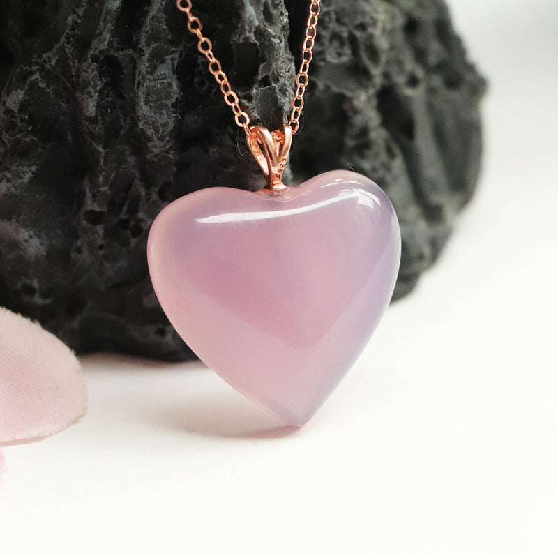 Rose Quartz Heart 925 Silver Pendant — No Chain