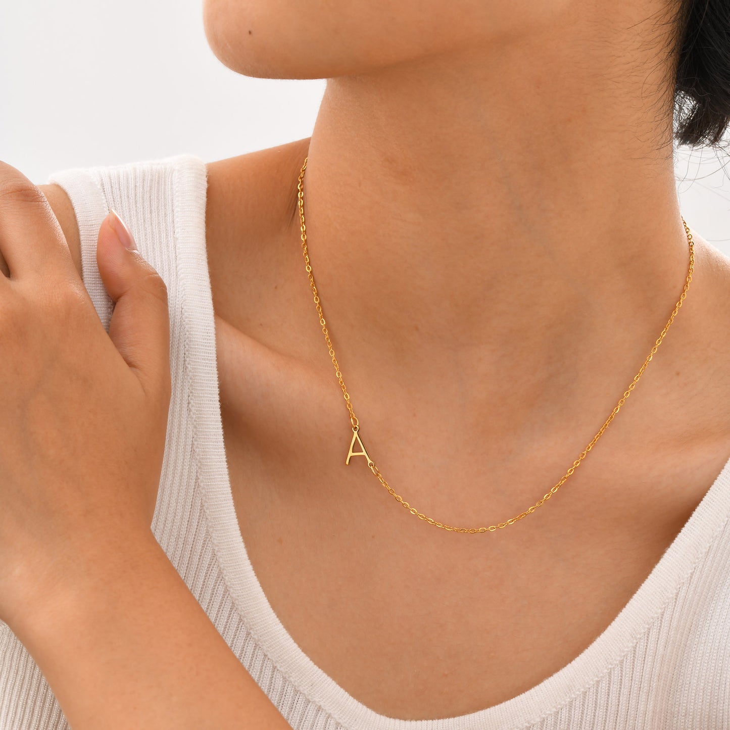 Stainless Steel Flat Cross Chain Letter Necklace Gold Collarbone Chain Letter
