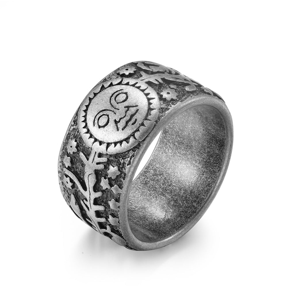 Planderful Titanium Steel Ring Retro Punk Sun Moon Design Mens Fashion Jewelry Bold Statement