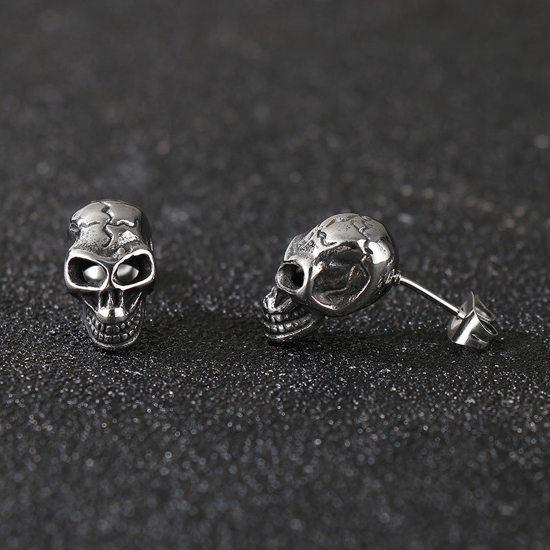 Planderful Edgy Skull Head Stud Earrings For Men Stainless