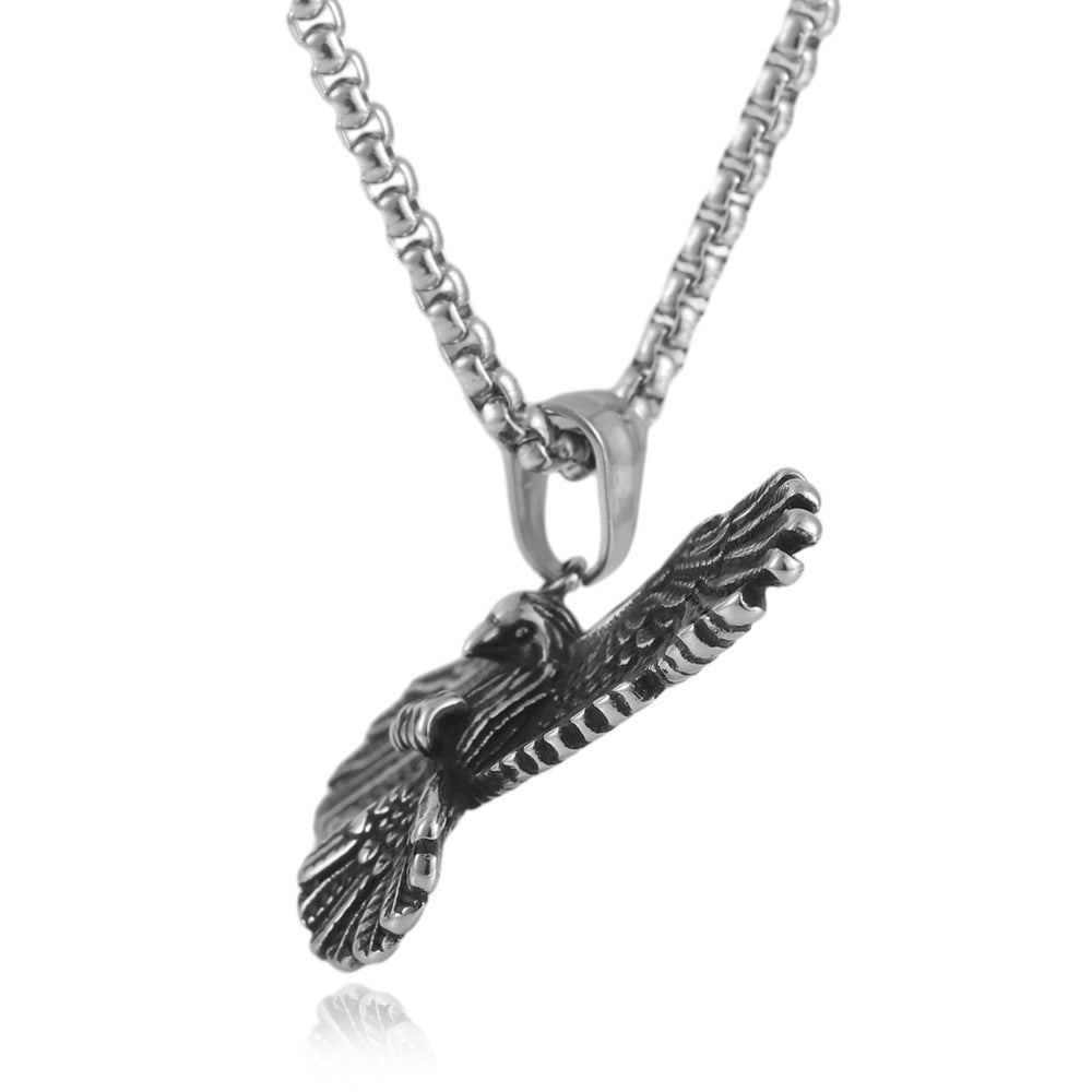 Titanium Steel Eagle Pendant Necklace for Men - Retro Punk Style European and American Design