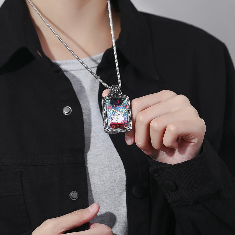 Steel Necklace – Elegant Thangka Zodiac Guardian God Of Wealth Carving, Planderful