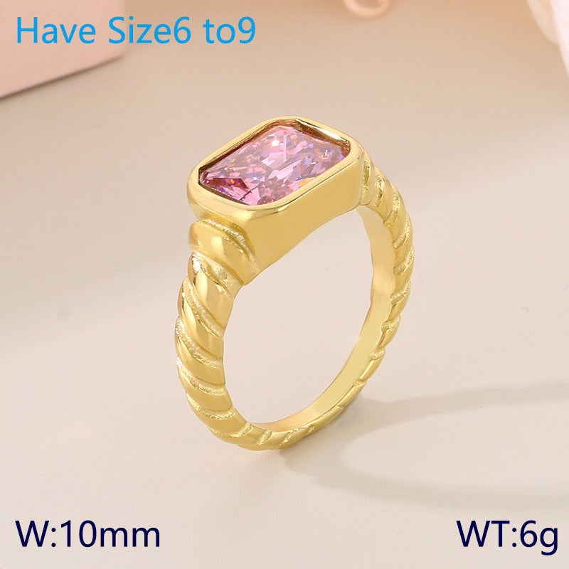 Twist Edge Square Inlaid Glass Ring Female, Design Sense Sugar
