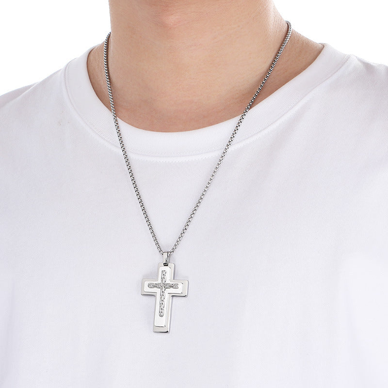 Planderful Cross Necklace for Men Stainless Steel MultiLayer