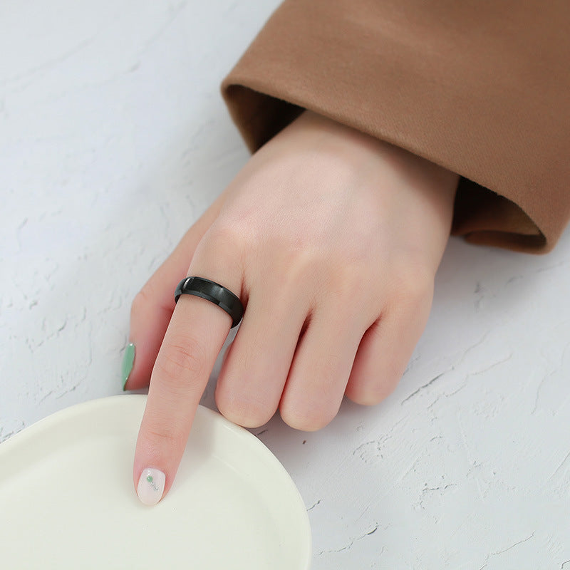 Glossy Ring 6mm Blue Gold Black Titanium Steel Ring Wholesale