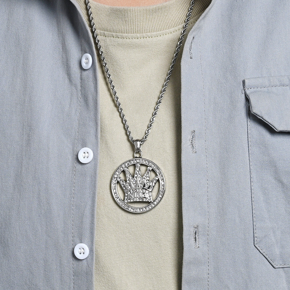 Planderful Five Finger Crown King Hip Hop Necklace Titanium Steel Gold Plated Zircon Pendant Unisex Luxury Statement