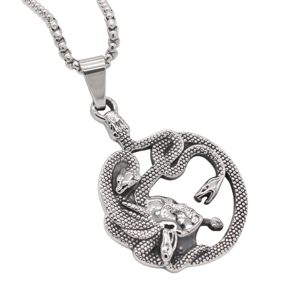 Planderful Jewelry Medusa Snake Head Pendant In Titanium Steel For Men European Vintage Design