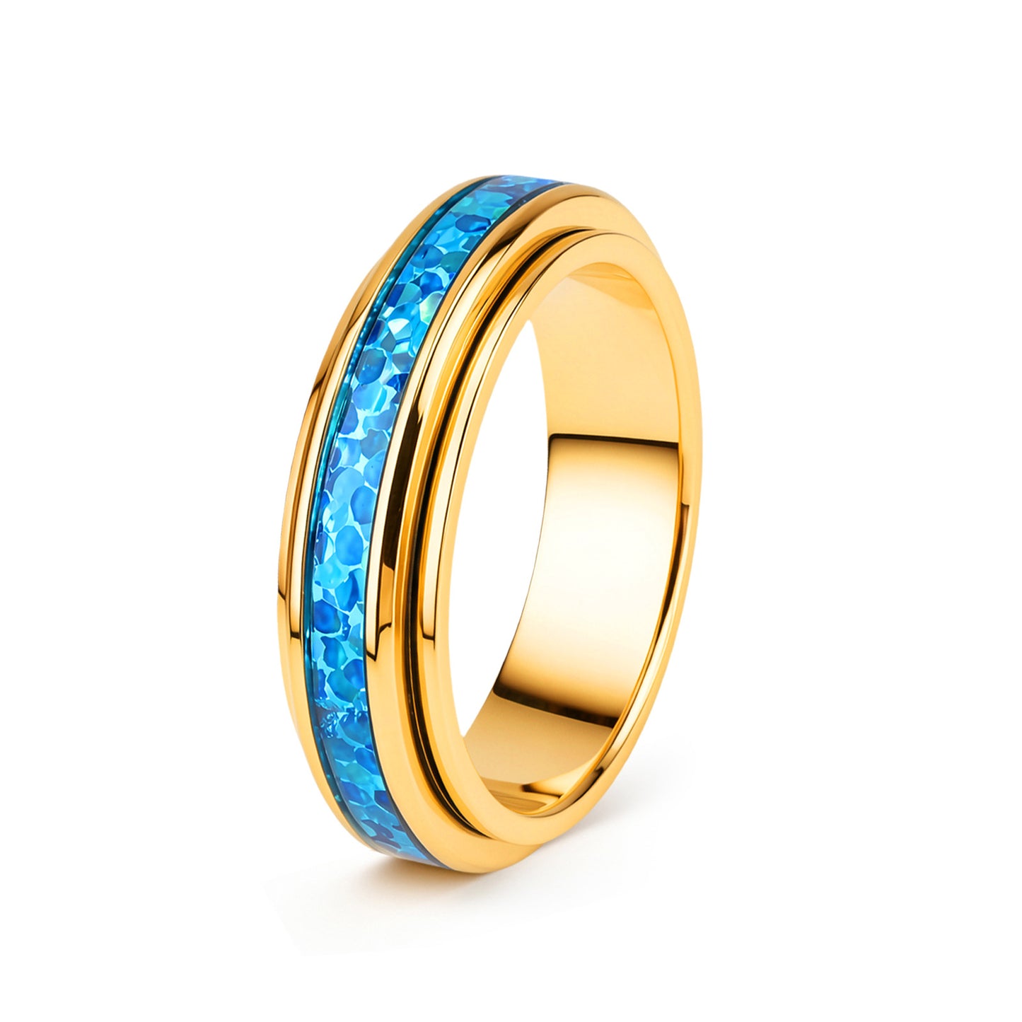 Planderful Everyday Genie Blue Opal Rotatable Ring Stainless Steel Unisex Jewelry for All