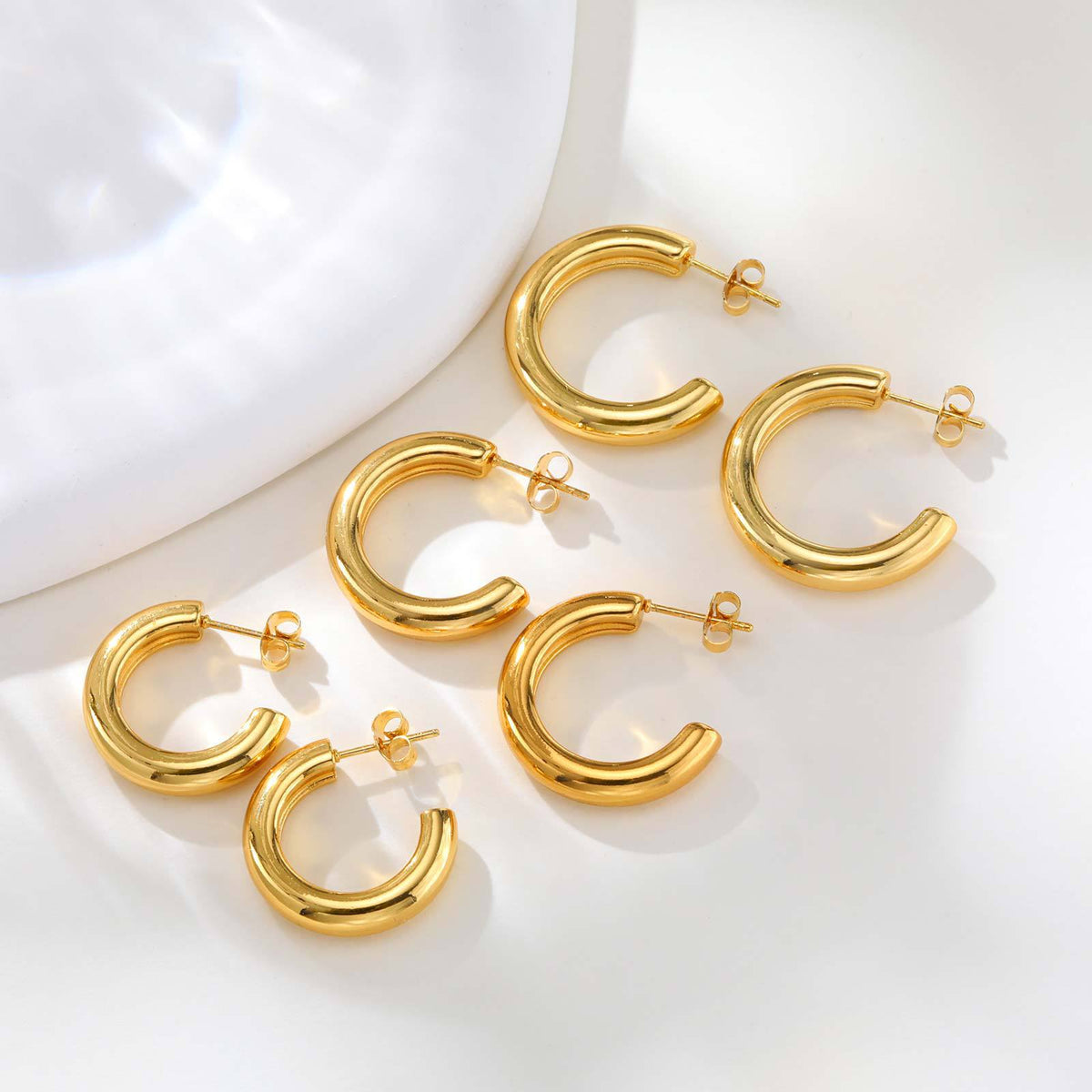 Gold-Tone Chunky Open Hoop Earrings — 3-Pair Set
