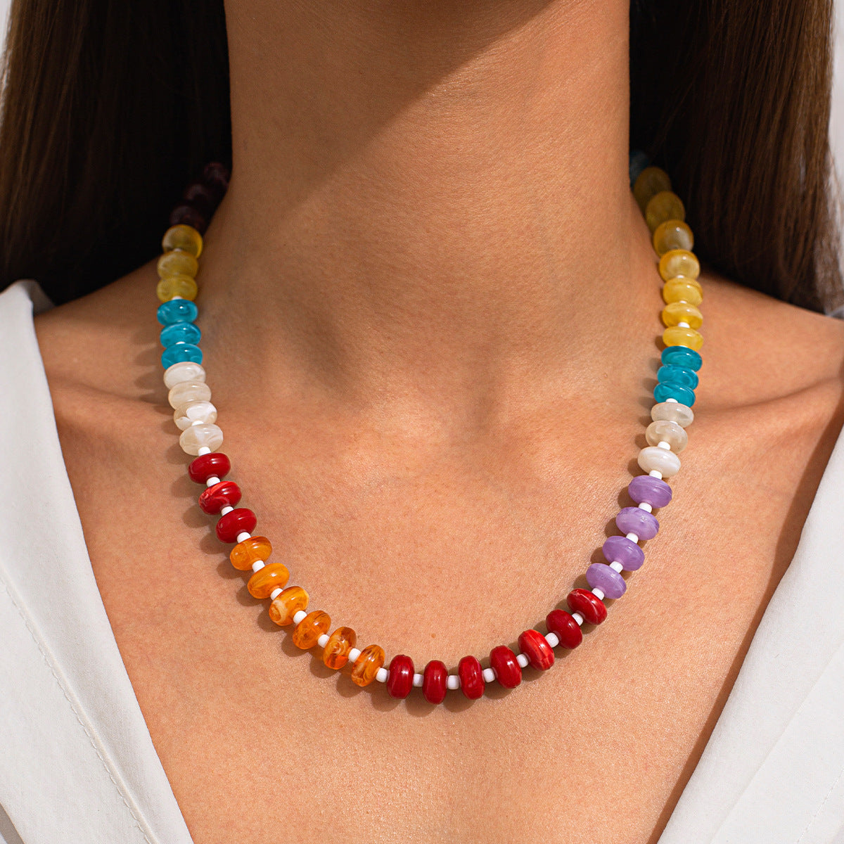 Rainbow Acrylic Beaded Necklace Collection