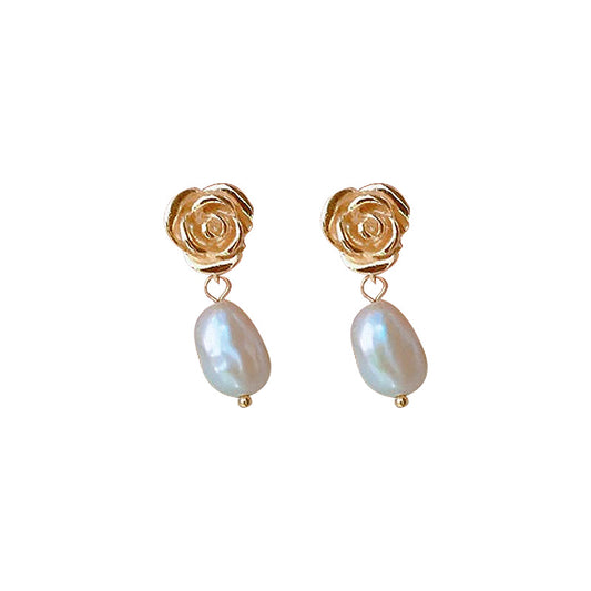 Elegant Rose Pearl Sterling Silver Earrings