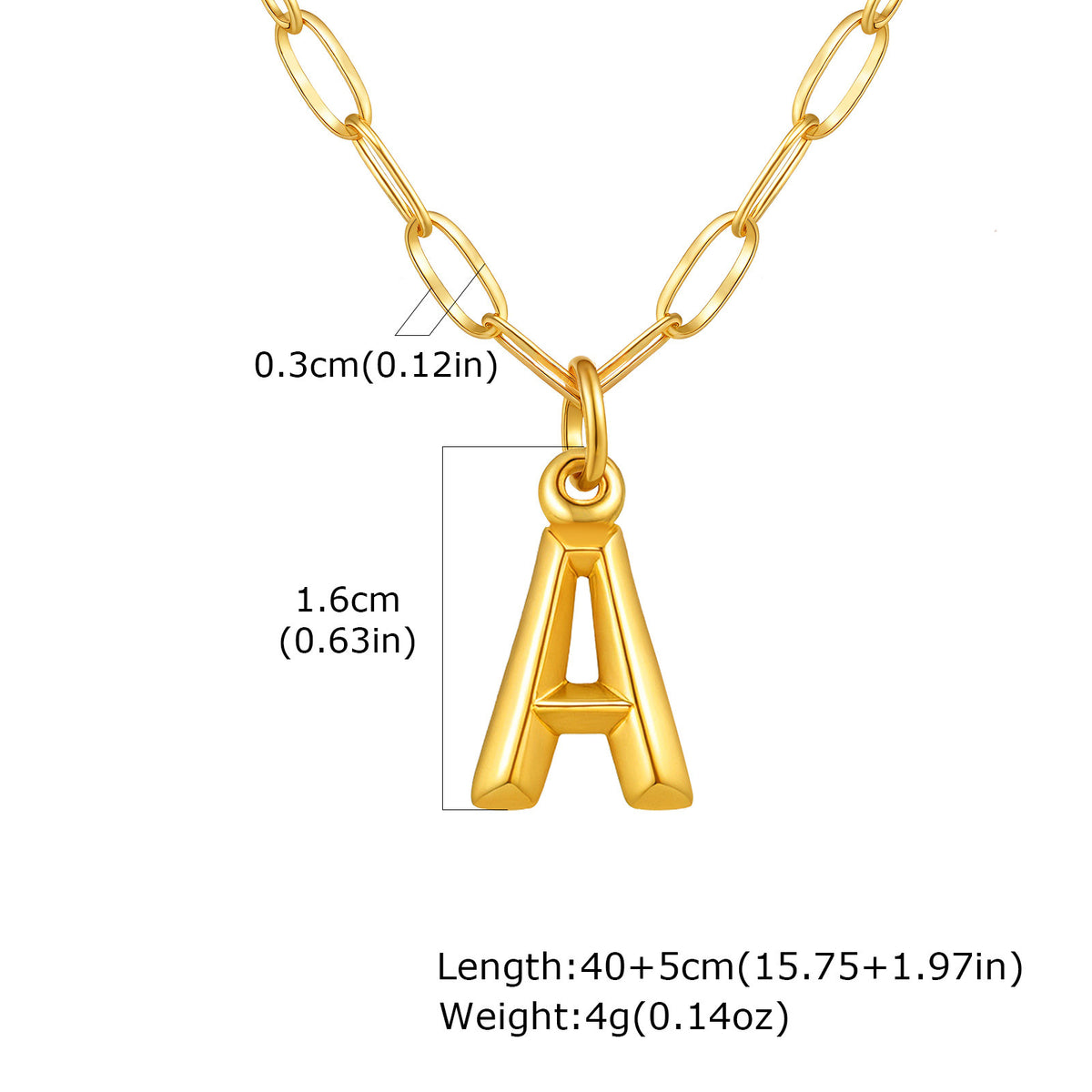 Stainless Steel Small Square Chain – Three-Dimensional Letter Necklace – Gold