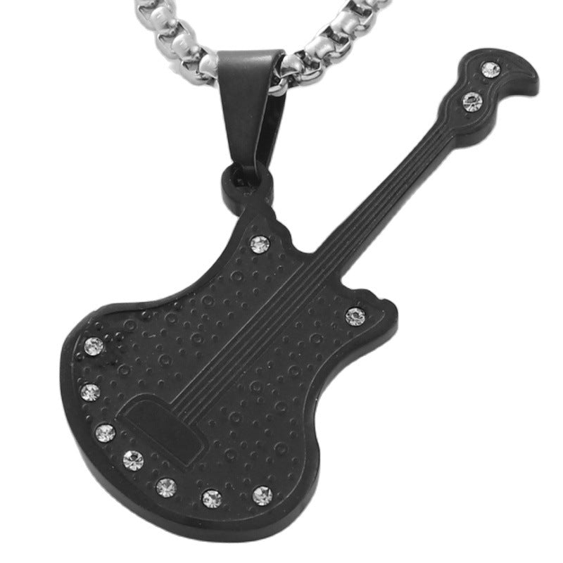 Personalized Retro Titanium Steel Guitar Pendant Necklace for Men - Trendy Rock Jewelry