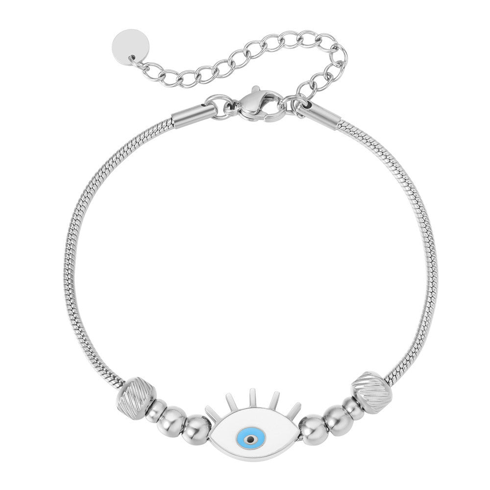 Planderful Beaded Titanium Steel Bracelet For Women Protective Eye Charm Elegant Everyday Jewelry