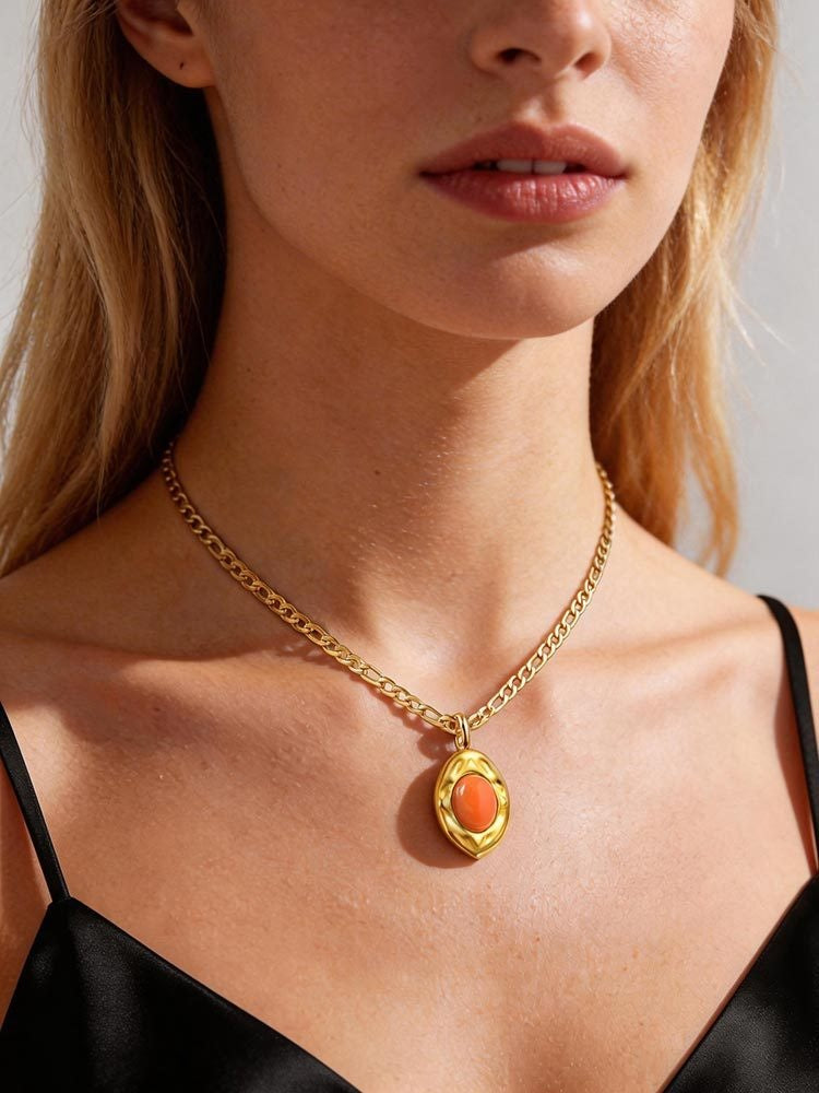 Stainless Steel Natural Malachite Necklace Collarbone Chain