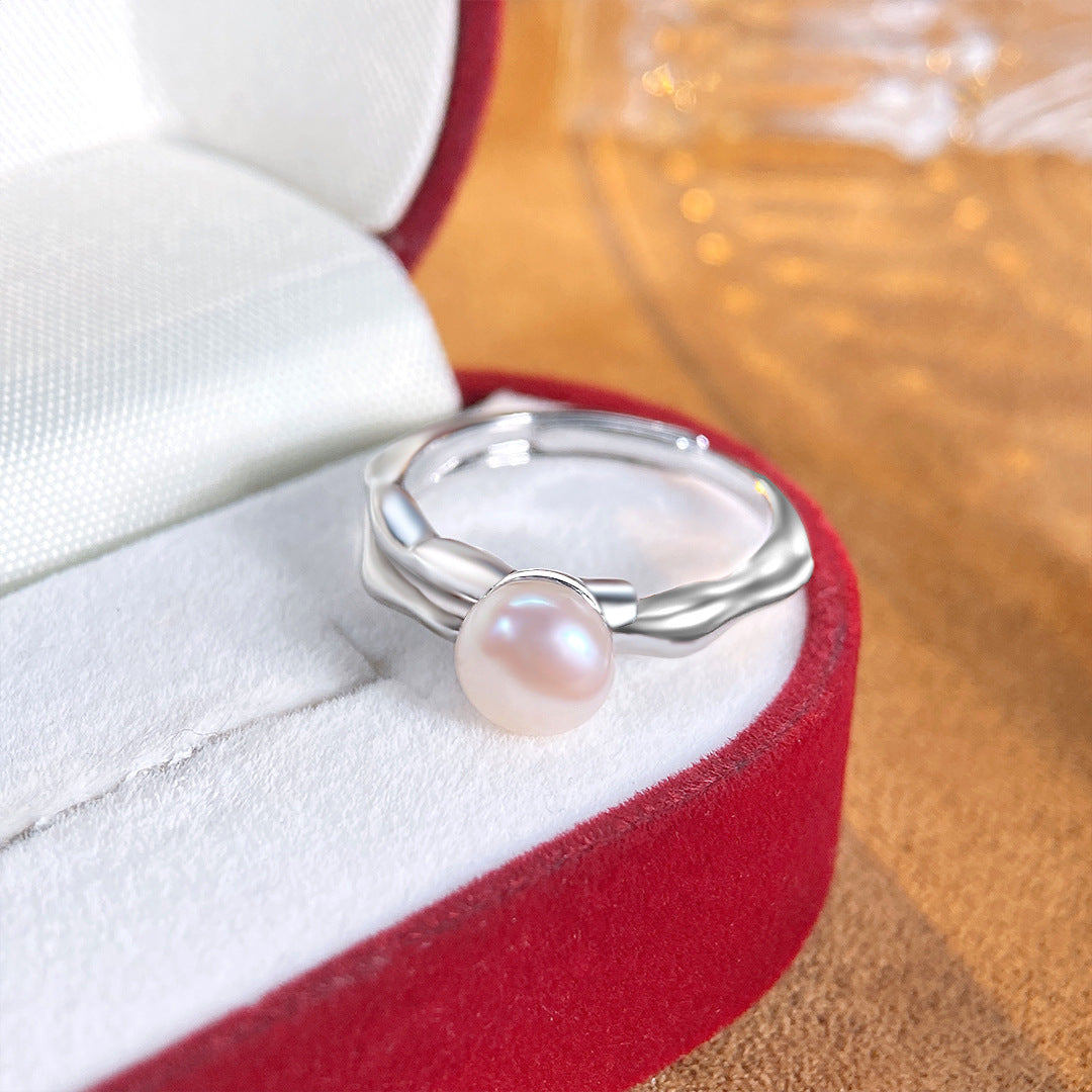 S925 Sterling Silver Freshwater Pearl Ring — Adjustable