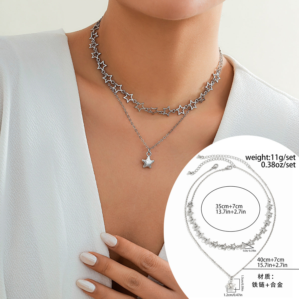 Vienna Verve Alloy Star Necklace and Thin Chain Set