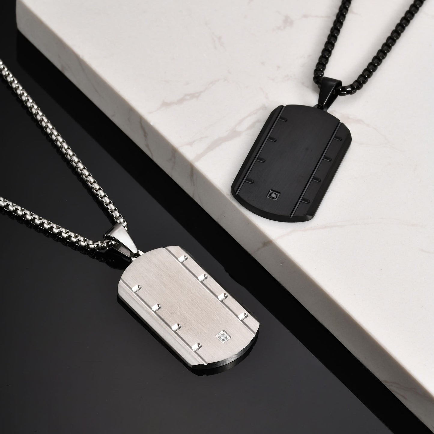 Planderful Geometric Stainless Steel Necklace Mens Zircon