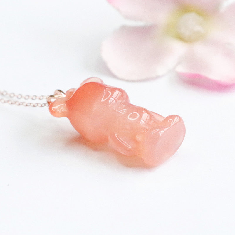 Yanyuan Agate Bear 925 Silver Pendant — No Chain