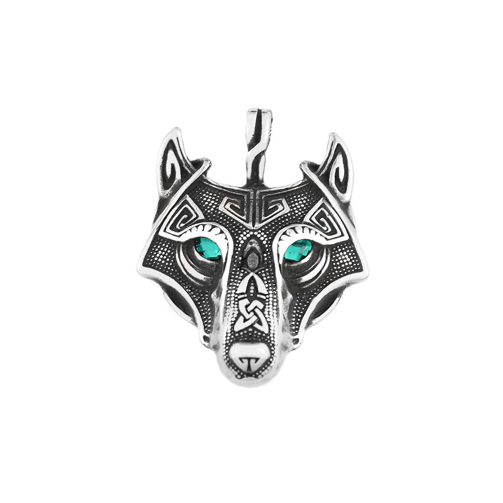 Foreign Trade Explosion Eye Stainless Steel Necklace Celtic Viking Wolf Head Pendant Jewelry for Men