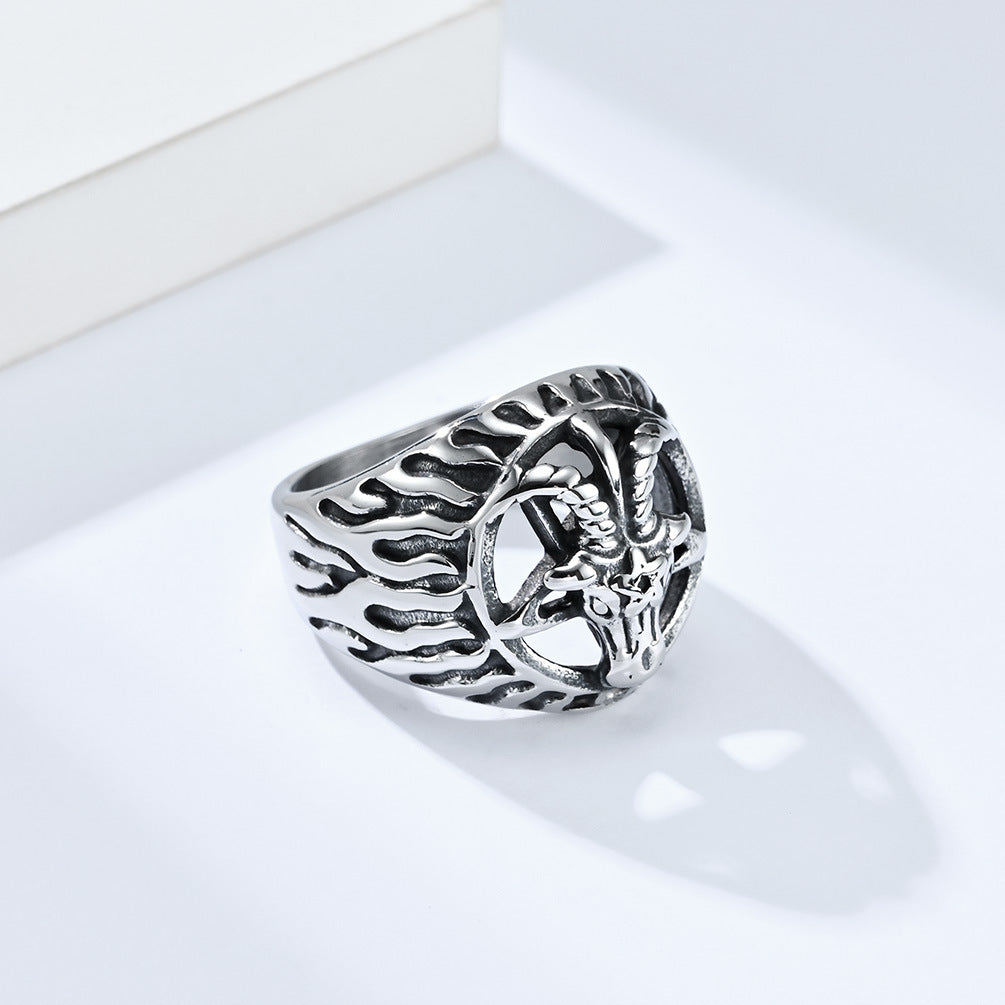 Amazon Retro Wind Satan Goat Titanium Steel Ring for Men