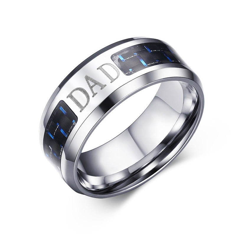 Face Width 8MM Stainless Steel Men's Ring Blue Black Carbon Fiber