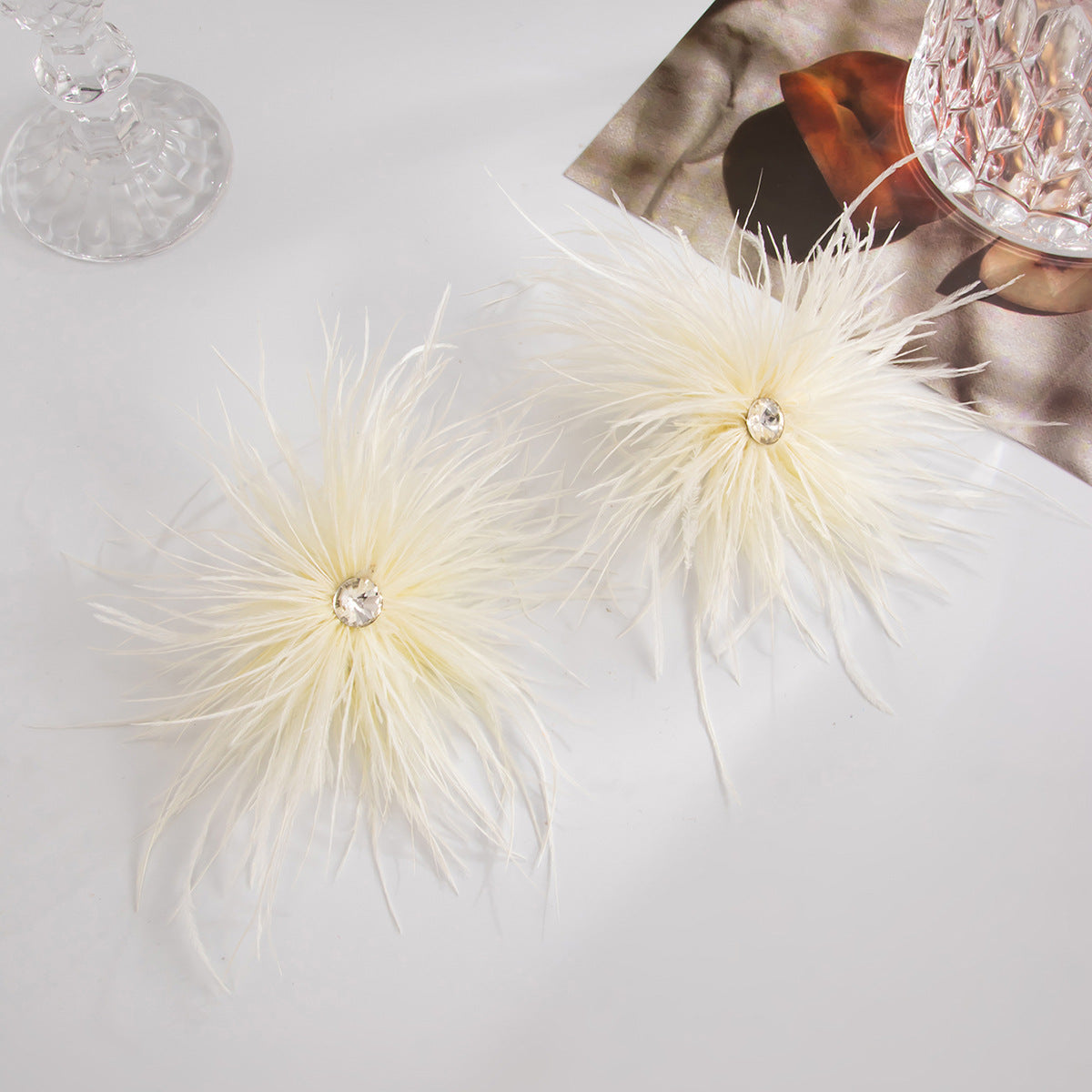 Planderful Vienna Verve Feather Flower Stud Earrings With Fluffy Zircon Accents For Trendsetting Fashion Lovers