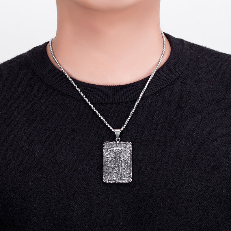Steel Necklace – Vintage God of Wealth Elephant Pendant