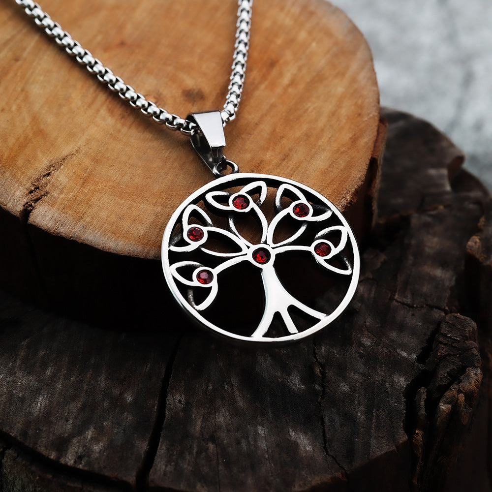European And American Jewelry Wholesale Titanium Steel Men's Pendant Necklace Inlaid Zircon Tree Of Life