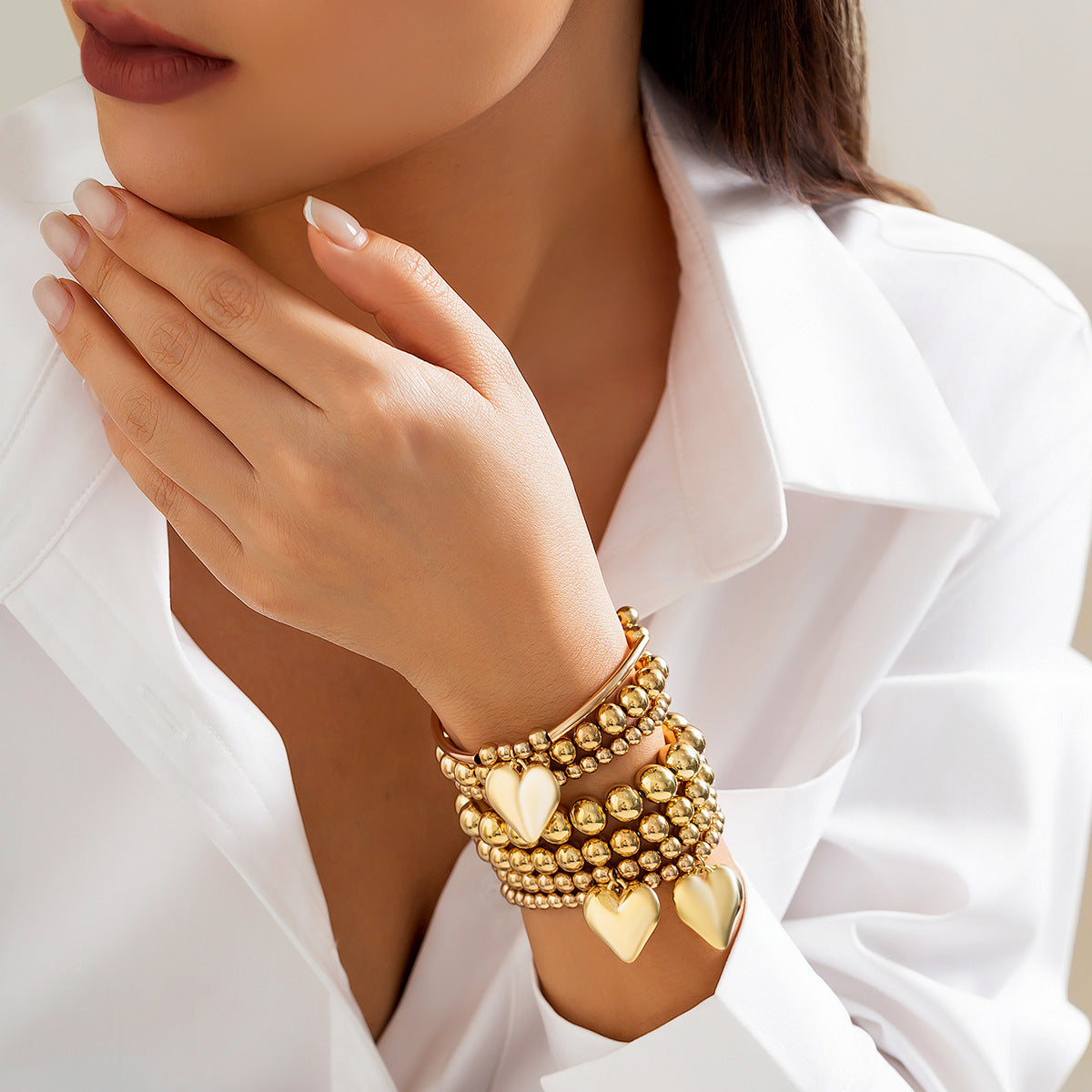 Planderful Vienna Verve Beaded Love Pendant Bracelet For Women European American Stacked Metal Statement