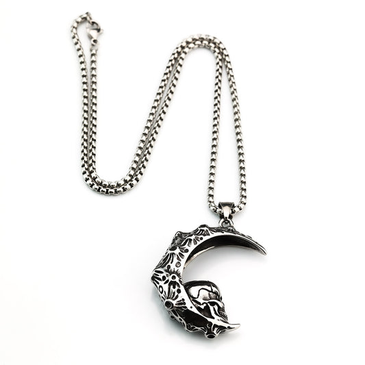 European And American Retro Stainless Steel Men's Pendant Personalized Skull Moon Necklace