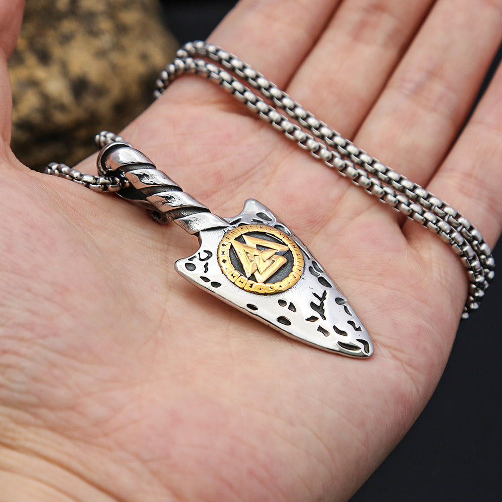 AliExpress Retro Men's Pendant Stainless Steel Triangular Rune Necklace Jewelry Accessories