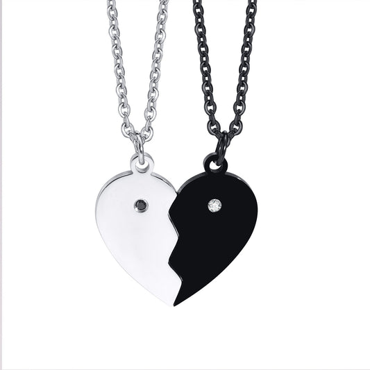 Heart Zircon Black Stainless Steel Necklace Unisex