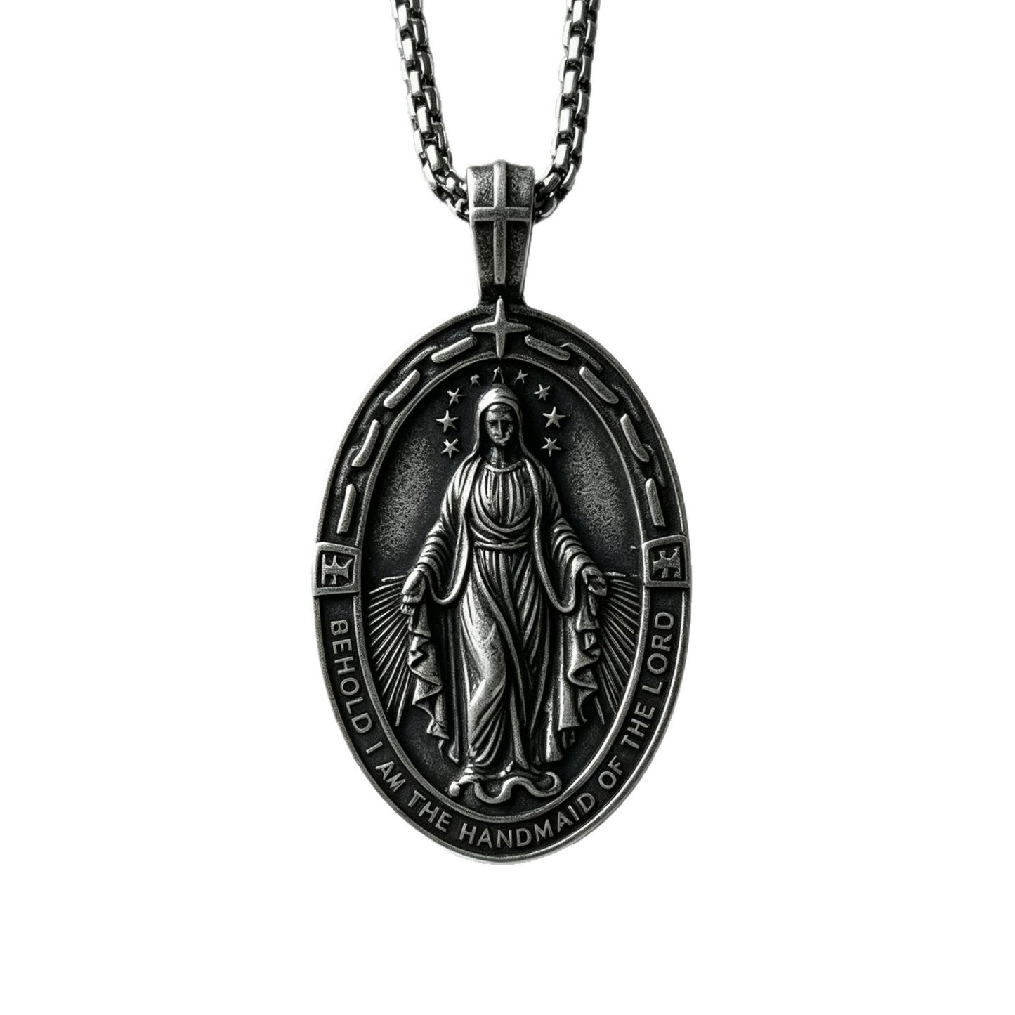 No Fading – Style Relief Portrait Cross Double-Sided Relief Titanium Steel Pendant Necklace