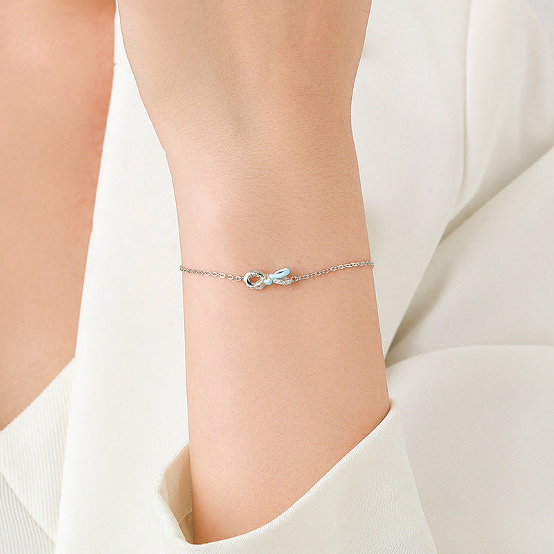 Sterling Silver Bow Bracelet with Zircon Detail