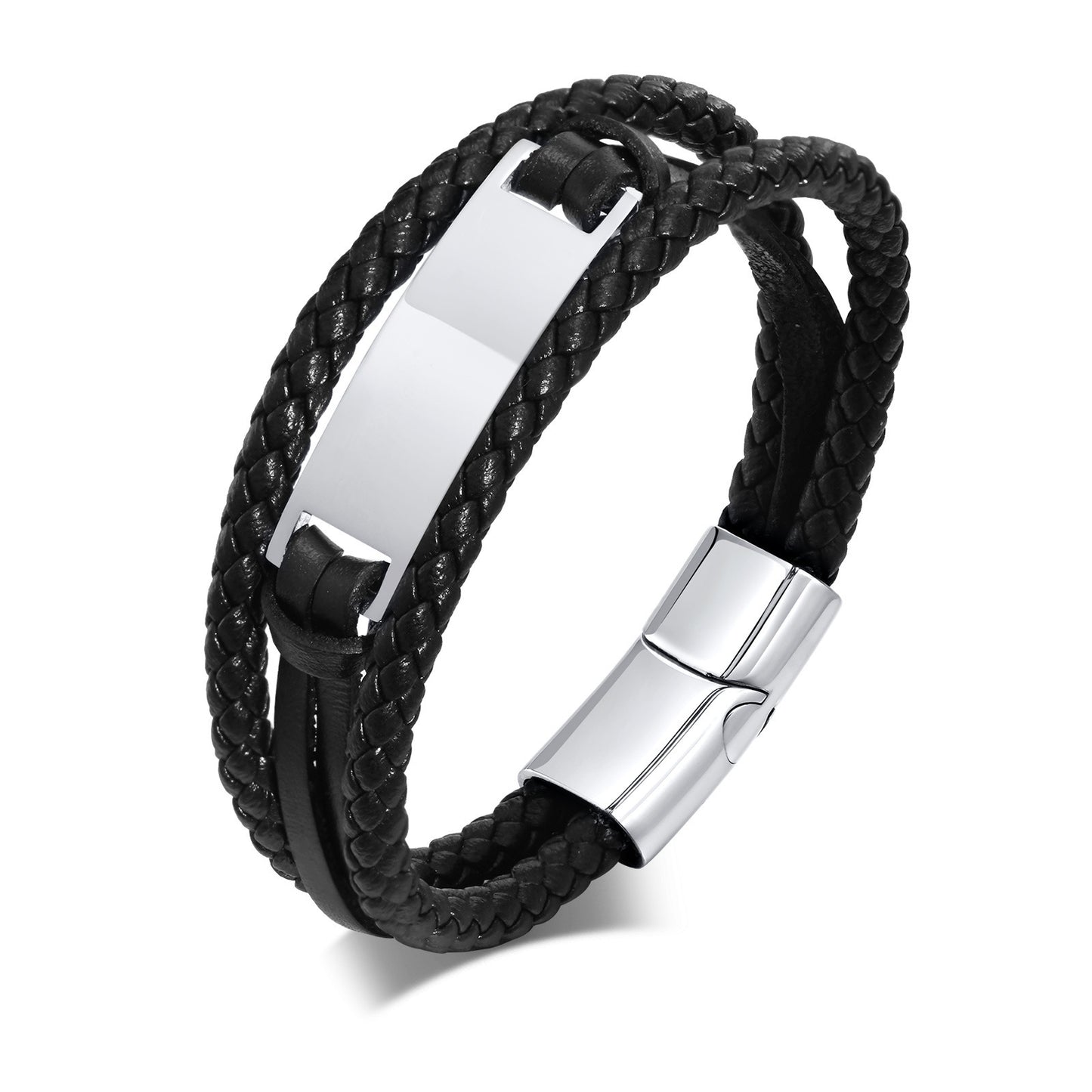 Stainless Steel Men's Simple Leather Bracelet for Men