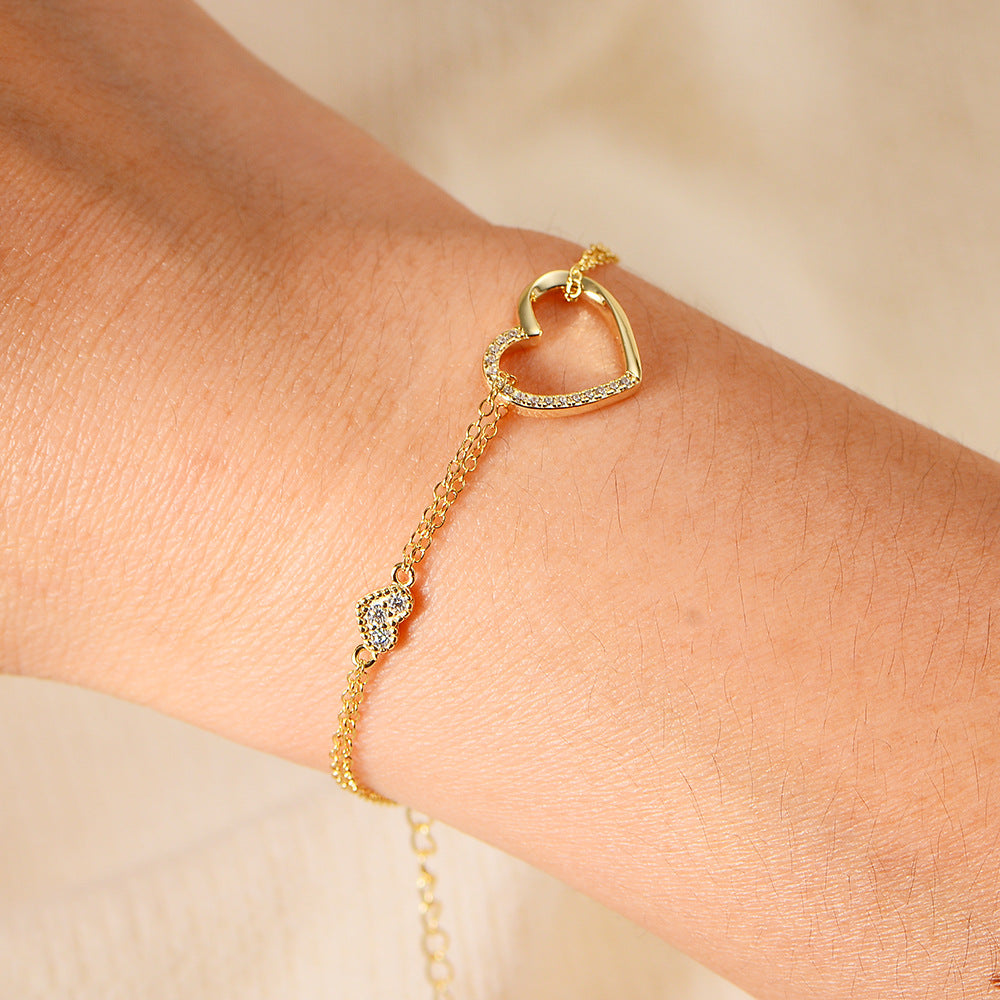 S925 Sterling Silver Zircon Heart Bracelet Planderful For Women Double Layer Elegant Jewelry