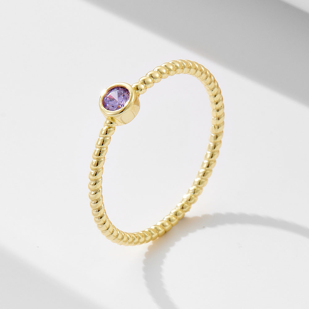 S925 Sterling Silver Amethyst Zircon Ring Index Finger Stacking Tail Ring