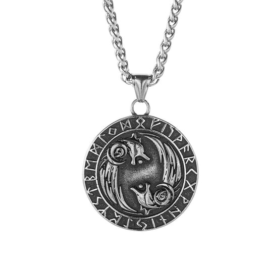 Viking Double Wolf Head Pendant Durable Titanium Steel Necklace For Men Planderful Everyday Genie