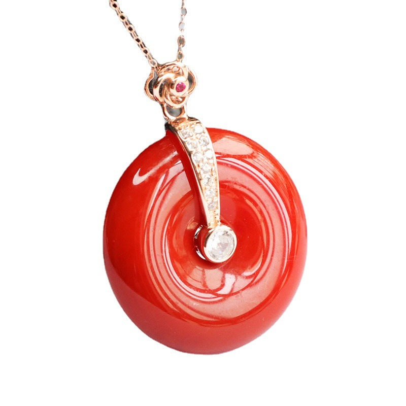 Red Agate Rose Gold Necklace with Zircon Small Flower Pendant