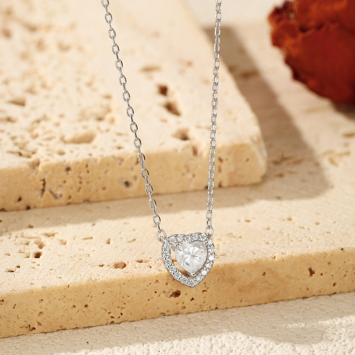925 Sterling Silver Heart Openwork Moissanite Necklace
