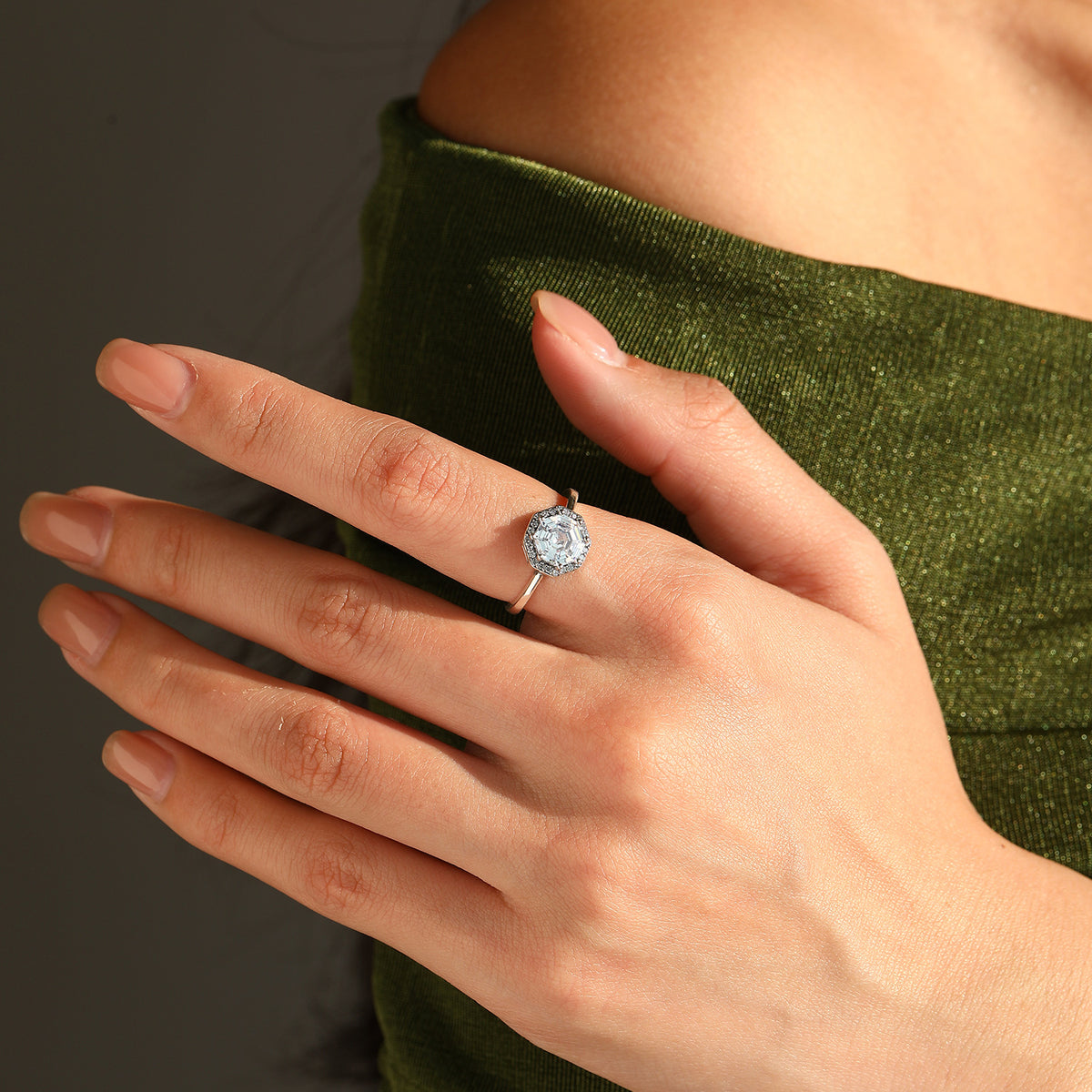 925 Sterling Silver Octagonal Zircon Ring