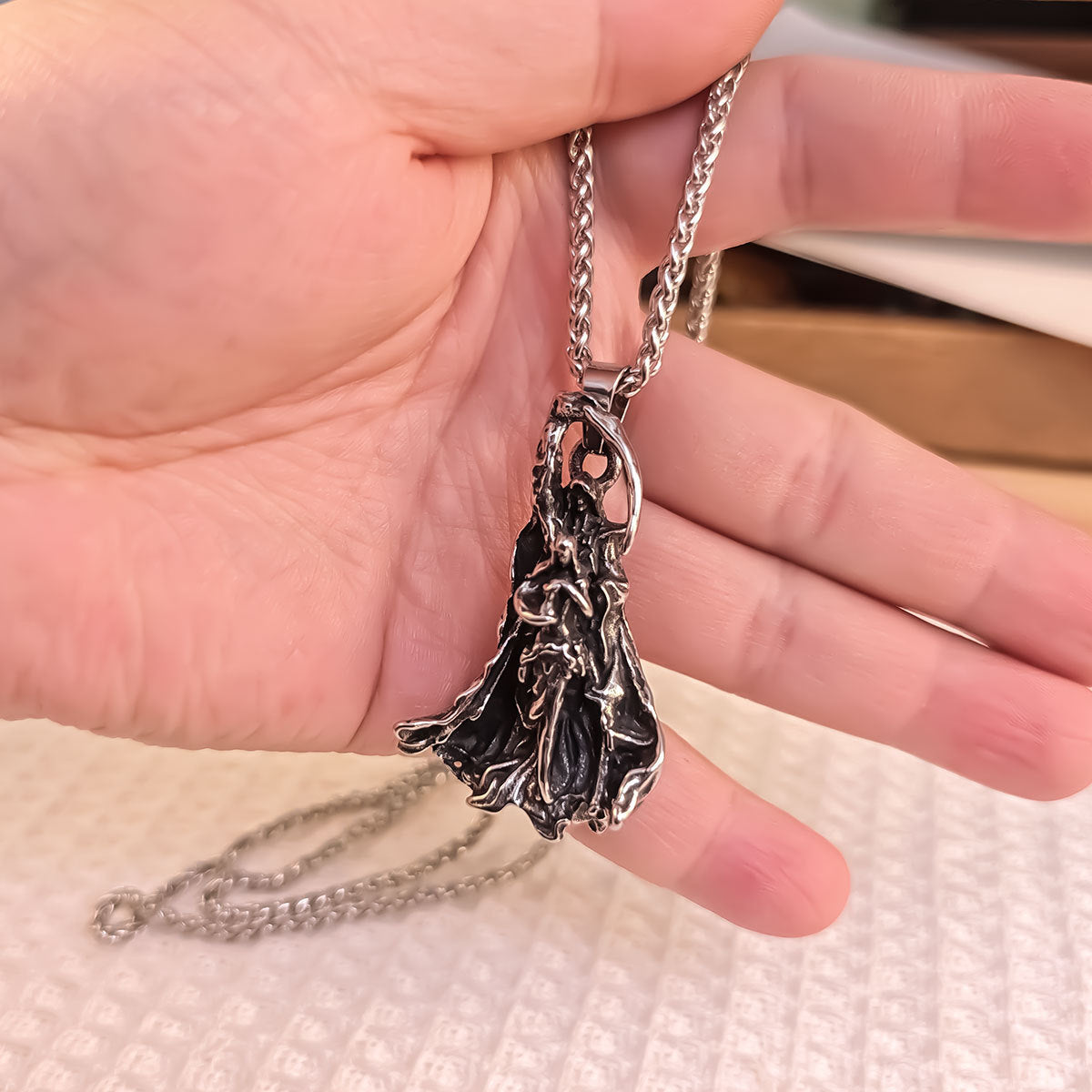 Stainless Steel Casting Men's Necklace Pendant Right Travel Death Sickle Skull Pendant