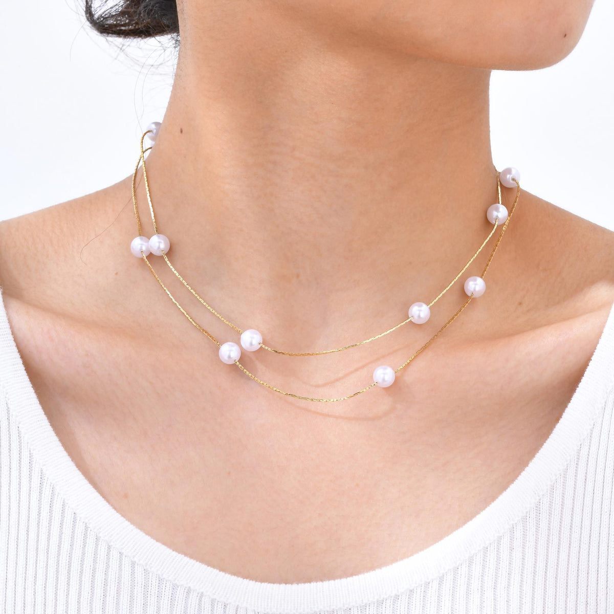 Copper Double-Layer Stacked Pearl Collarbone Chain Elegant Necklace Women