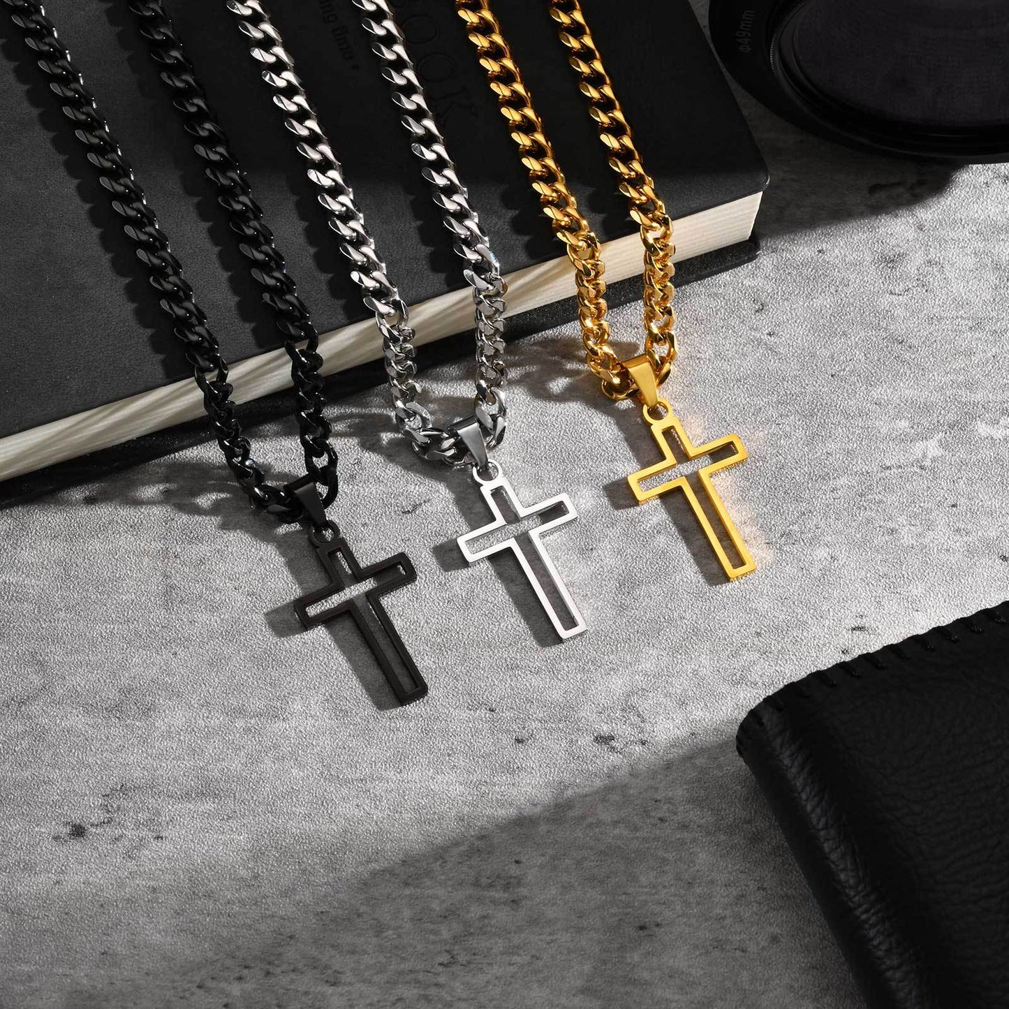 Planderful Titanium Hollow Cross Pendant Necklace For Men