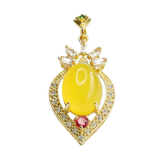 Oval Yellow Chalcedony, Zircon Peach Heart Pendant