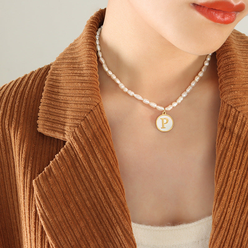French Chic Pearl Necklace with White Sea Shell Inlay