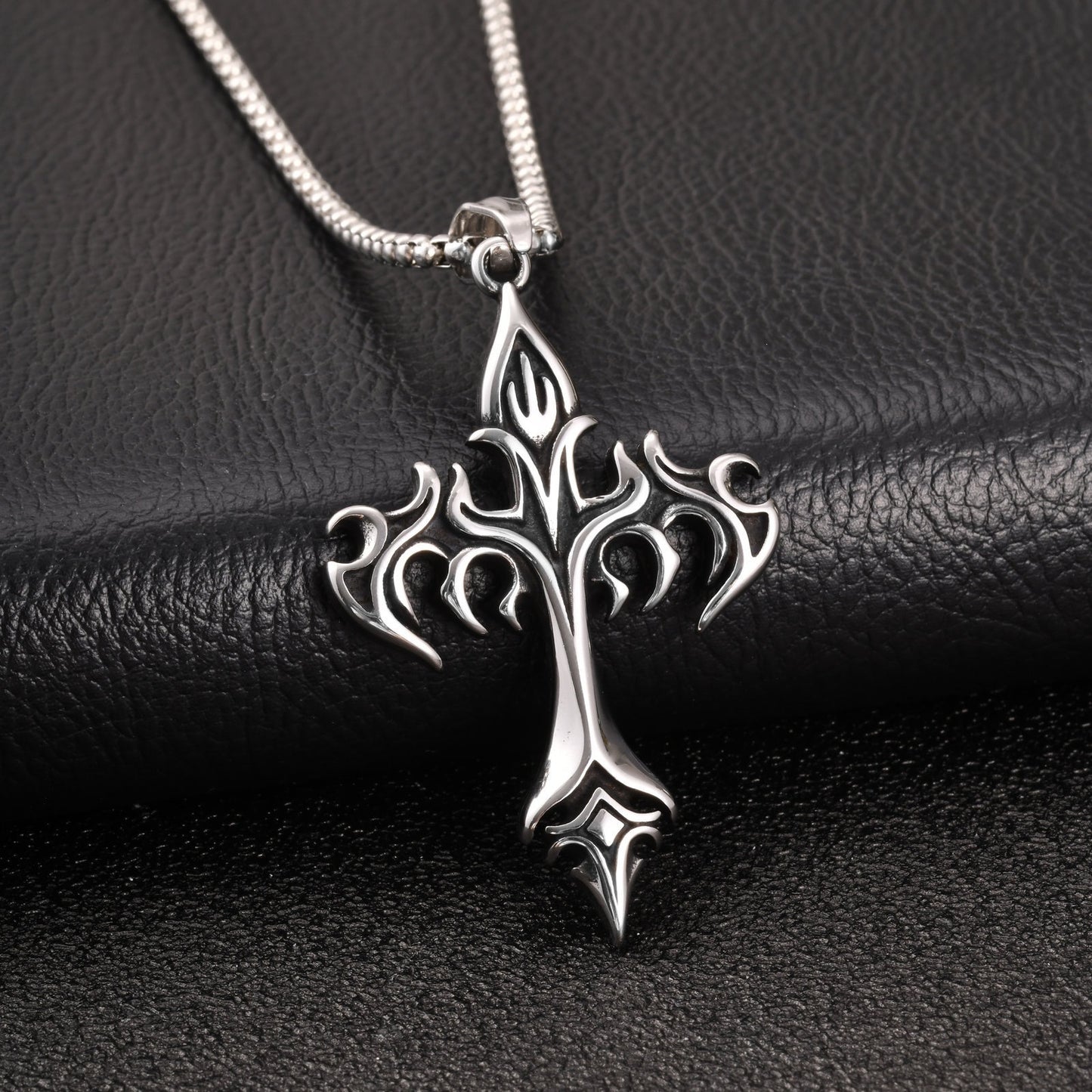 Street Necklace Street Hip Hop Punk Unisex Stainless Steel Flame Cross Pendant