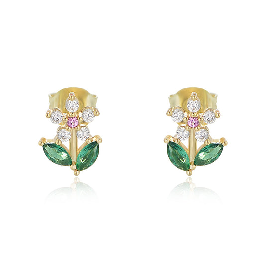 S925 Sterling Silver Zircon Flower Stud Earrings Sweet Mori Earrings