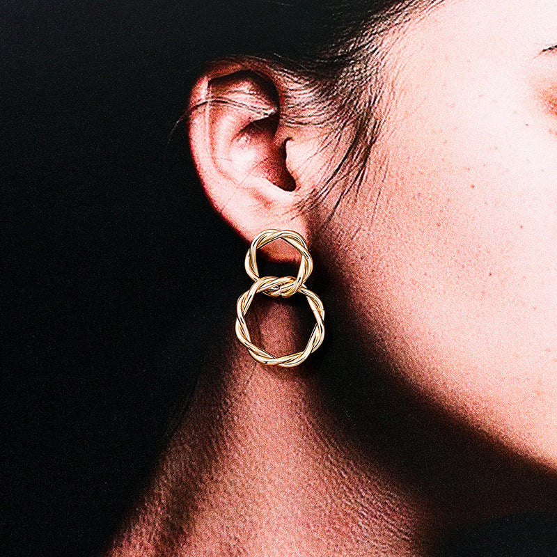 Vienna Verve Metal Double Ring Earrings - Elegant Wholesale Jewelry